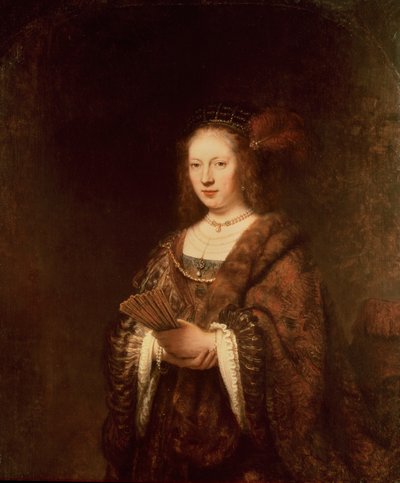 Dama con abanico de Rembrandt van Rijn